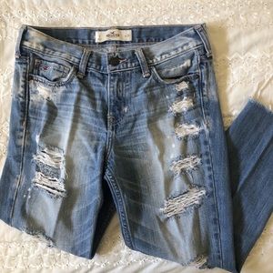 Mid rise distressed denim